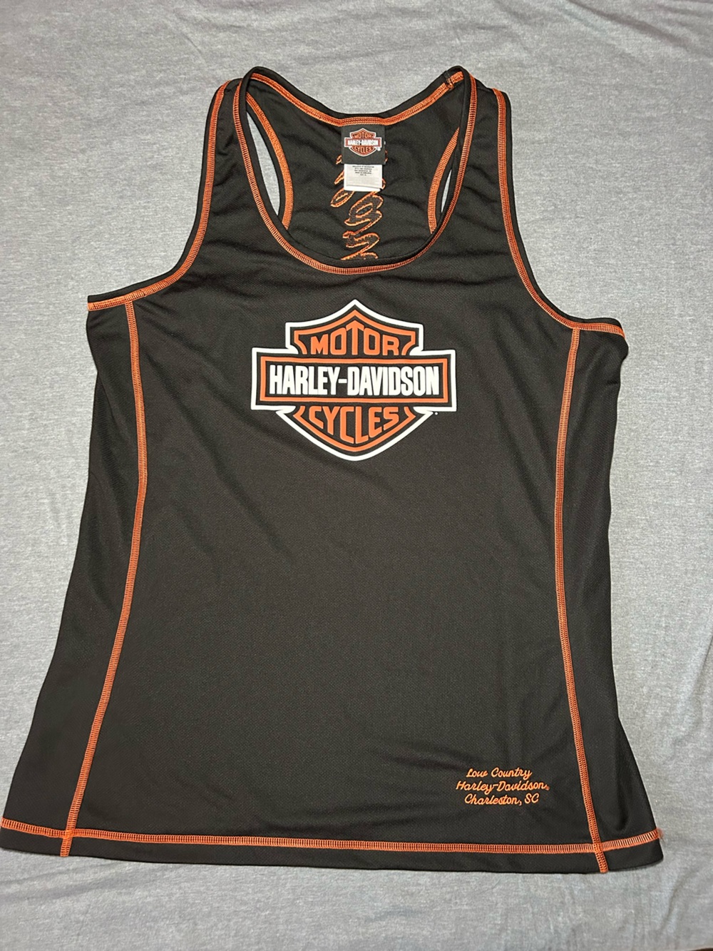 Harley Davidson dri fit tank top with embroidery on back. So Carolina